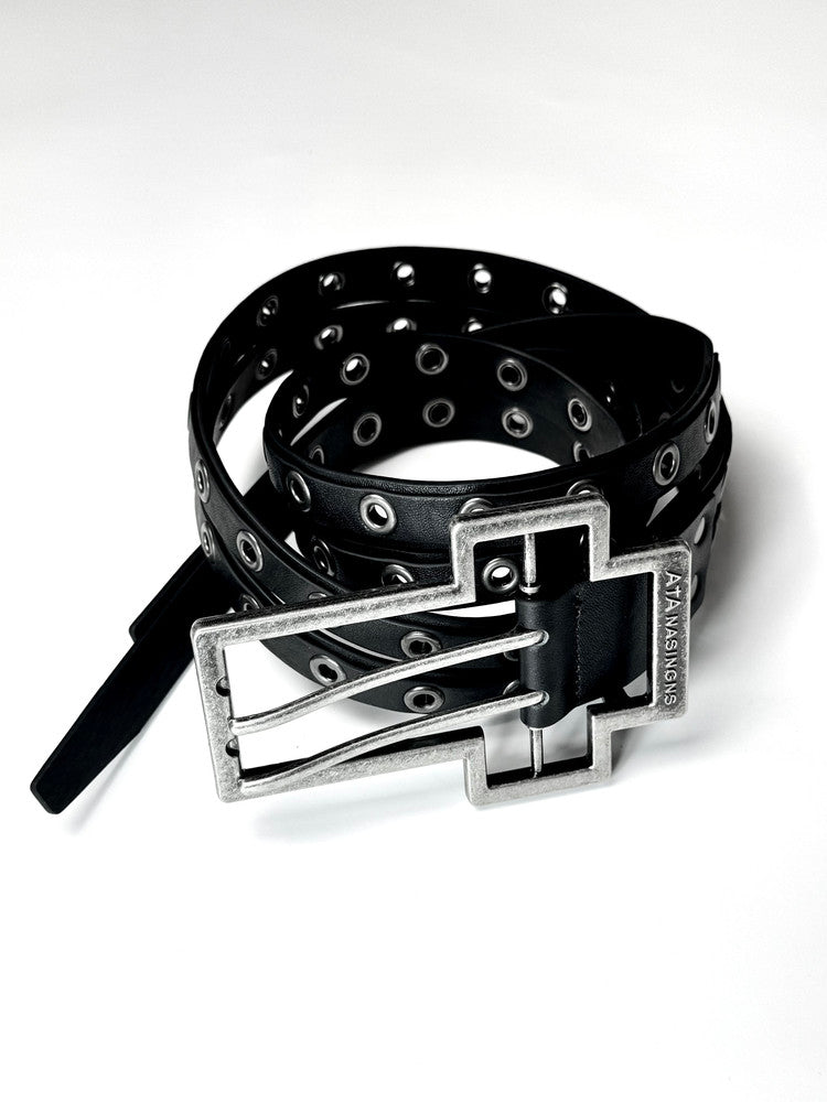DISTRESSED CROSS DOUBLE‑LAYER COWHIDE BELT