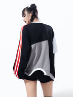COLOR‑BLOCK IRREGULAR SPLICING DECONSTRUCTED RACING‑STYLE LONG‑SLEEVE