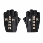 DARK PUNK STUDDED HALF-FINGER LEATHER GLOVES