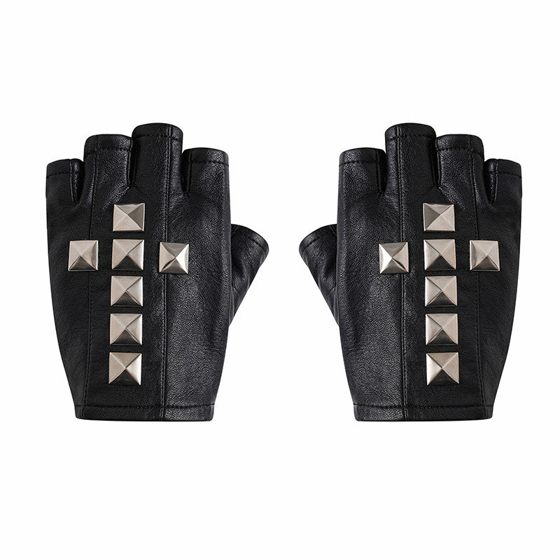 DARK PUNK STUDDED HALF-FINGER LEATHER GLOVES