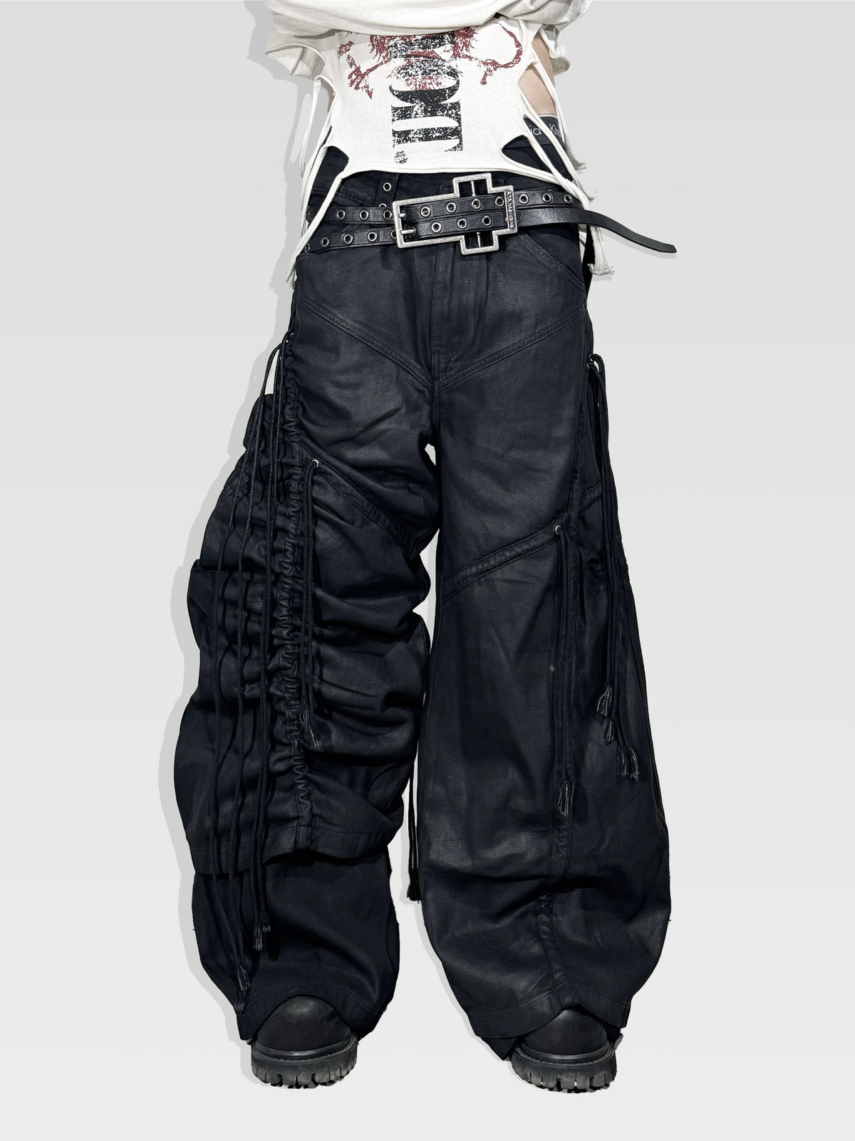 DARK NICHE STRUCTURED PLEATED WAXED HEAVYWEIGHT BAGGY JEANS