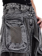 HEAVYWEIGHT PANELLED CARGO DENIM JEANS WITH REMOVABLE WAIST BAG