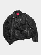 HEAVY‑DUTY WAXED LAPEL COLLAR DUAL‑ZIPPER CROPPED WIDE TWILL BIKER JACKET