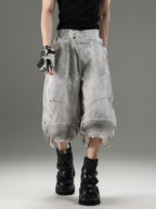 WASTELAND STYLE WASHED DISTRESSED UNISEX CARGO SHORT