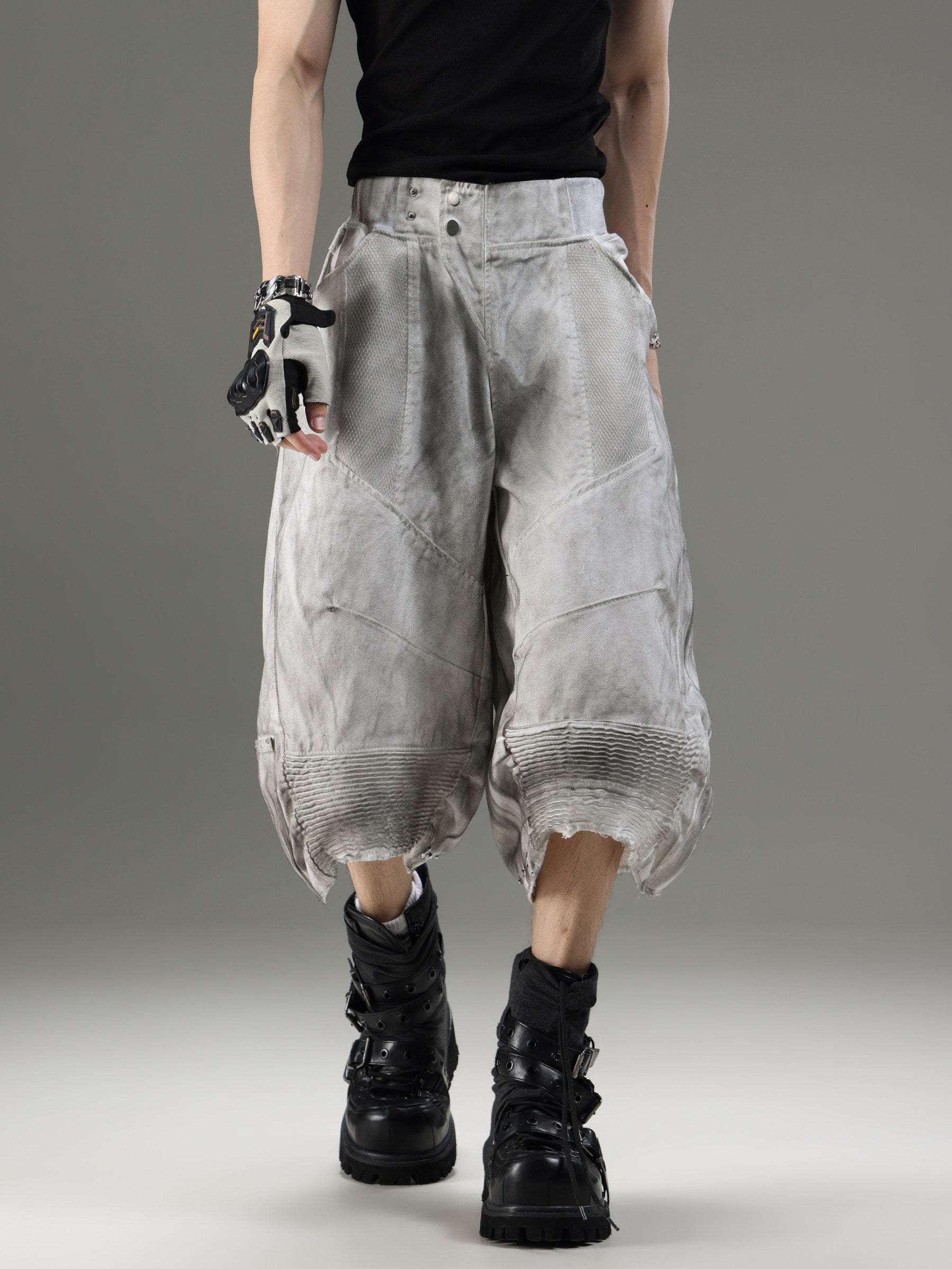 WASTELAND STYLE WASHED DISTRESSED UNISEX CARGO SHORT