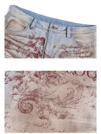 VINTAGE FLORAL LETTER PRINT SPRAY DIRTY JEANS