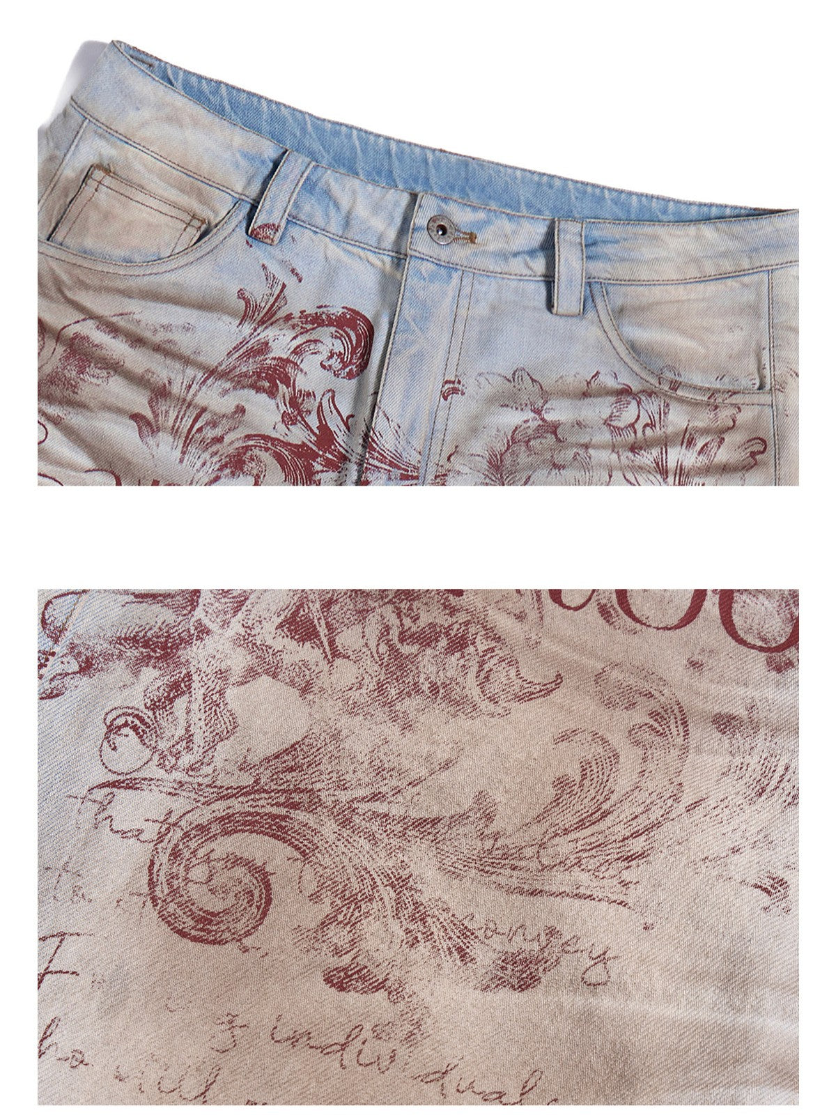 VINTAGE FLORAL LETTER PRINT SPRAY DIRTY JEANS