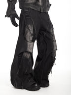 HEAVYWEIGHT WASHED PATCHWORK WIDE-LEG JEANS
