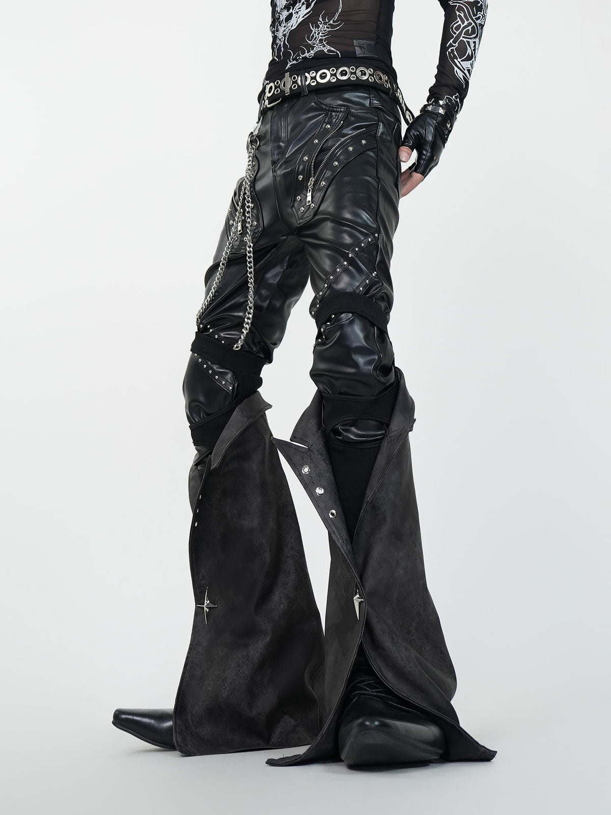 HEAVYWEIGHT PUNKSTYLE PU LEATHER SKINNY PANTS WITH DETACHABLE SLEEVES