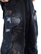LOOSE-FIT DISTRESSED PATCHWORK CROPPED JEANS