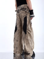 HEAVY-DUTY WASTELAND-STYLE ASYMMETRIC LAYERED DENIM JEANS