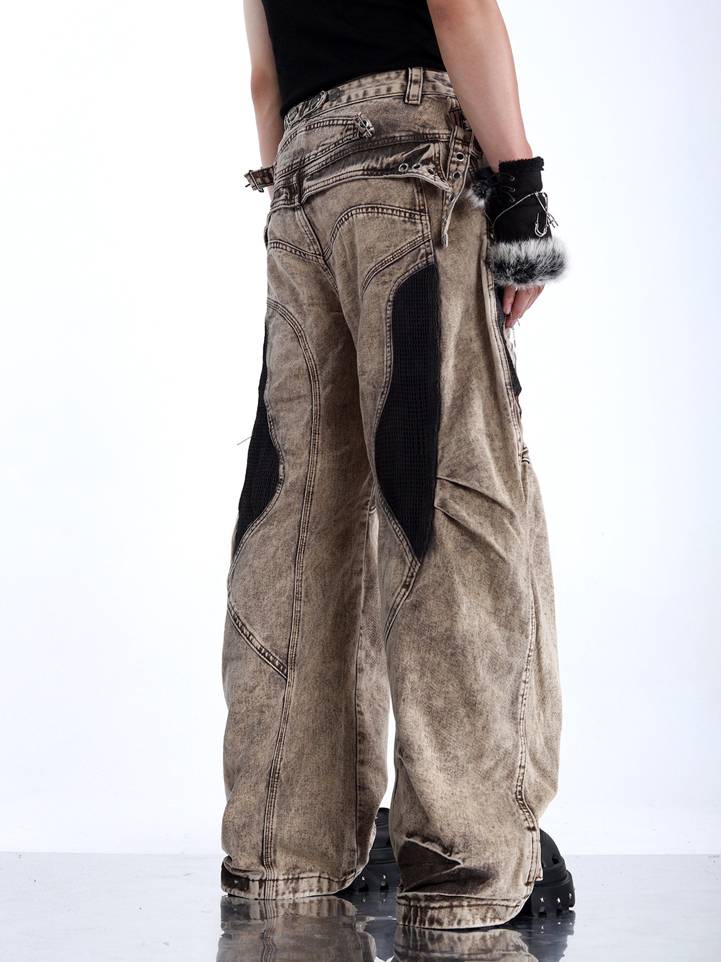 HEAVY-DUTY WASTELAND-STYLE ASYMMETRIC LAYERED DENIM JEANS