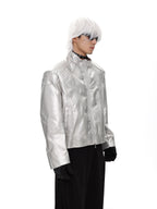 SILVER METAL BONE NICHE OVERSIZED LEATHER JACKET