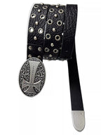NICHE METAL CROSS‑CARVED FULL‑GRAIN COWHIDE BELT