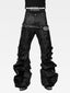 WAXED PATCHWORK STACKED STRAP DOUBLE‑WAIST CURVED SKINNY PANTS