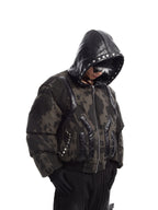 HEAVYWEIGHT CAMO RIVET HOODED BOMBER JACKET