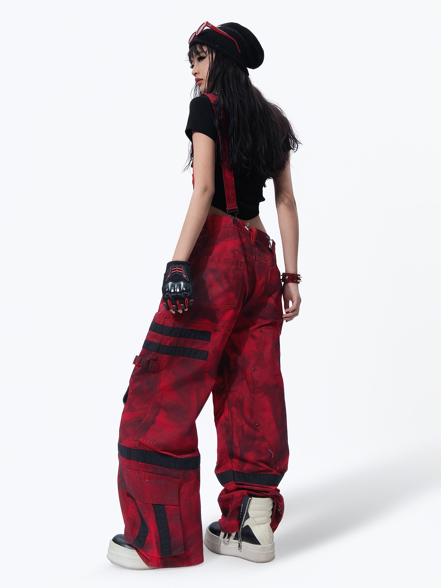 CYBERPUNK STYLE MULTI POCKET CARGO PANTS WITH KNEE GUARD DECOR
