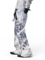 VINTAGE BLIZZARD PRINT BRUSHED TWILL WHITE STRAIGHT LEG DENIM PANTS