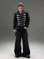 VINTAGE LEATHER LAPEL LONG‑SLEEVE UNISEX POLO SHIRT
