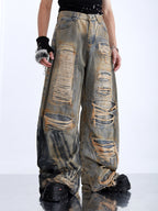 AMERICAN-STYLE LOOSE-FIT DISTRESSED STREETWEAR JEANS