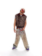 VINTAGE FLORAL LETTER PRINT SPRAY DIRTY JEANS