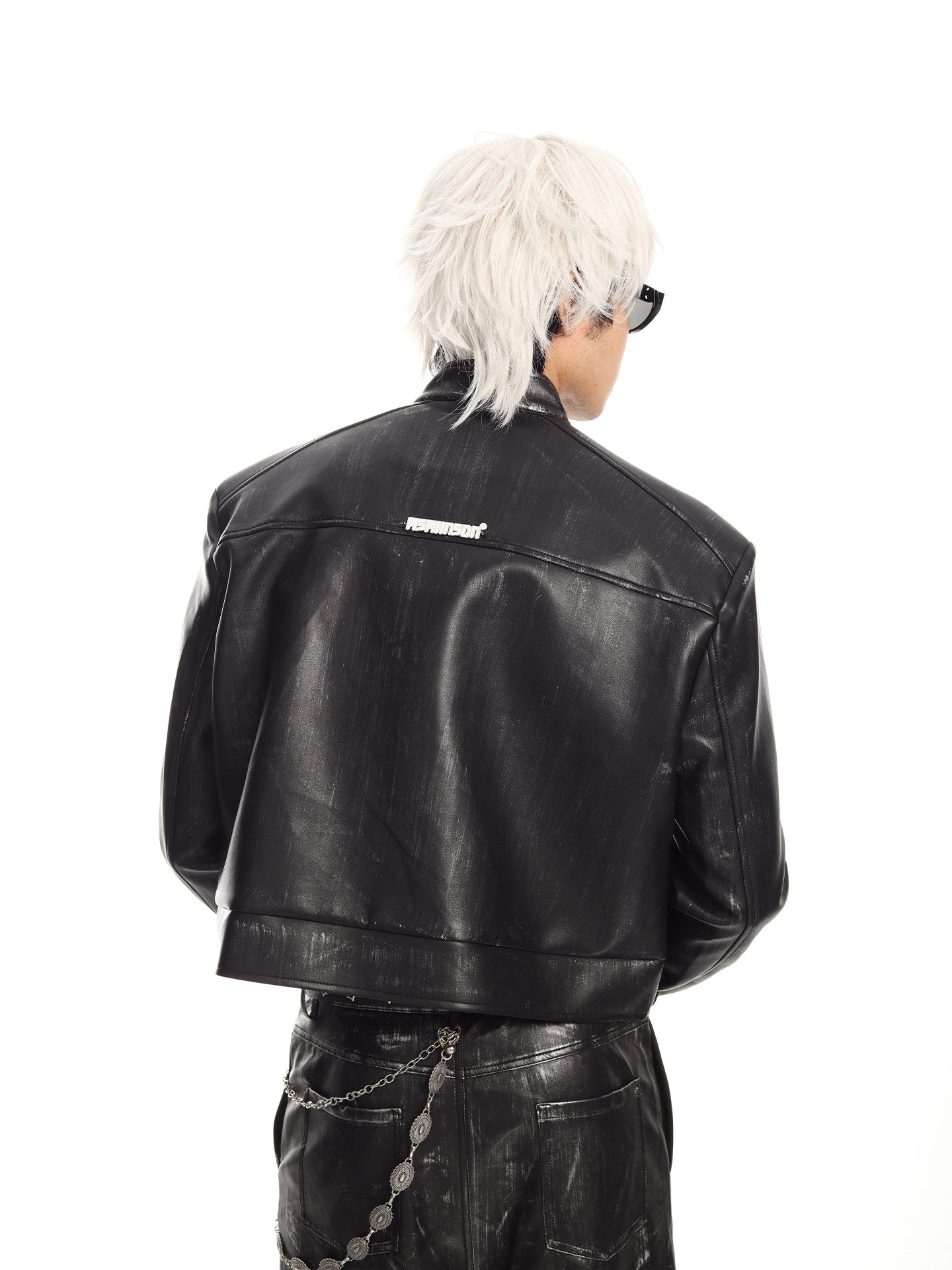 MEN'S BIKER STYLE GRADIENT CROPPED PUNK LEATHER JACKET SET