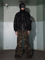 WASTELAND DIRTY DYE CARGO PANTS, FLARED CAMO WORK TROUSERS