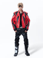 BIKER PU LEATHER COLLAR CROPPED RACING JACKET