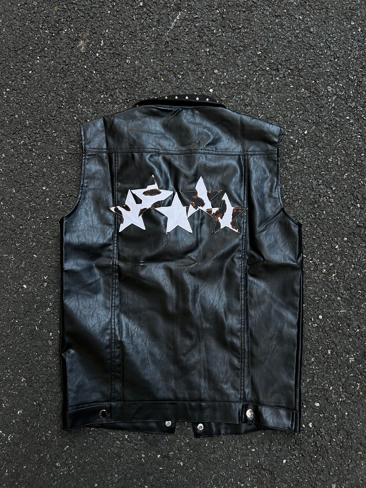 STUDDED STAR-PATTERN PU LEATHER VEST