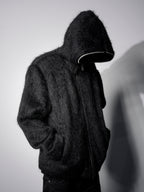 Dark Minimalist Mohair Oversized Loose Wool Cardigan Jacket