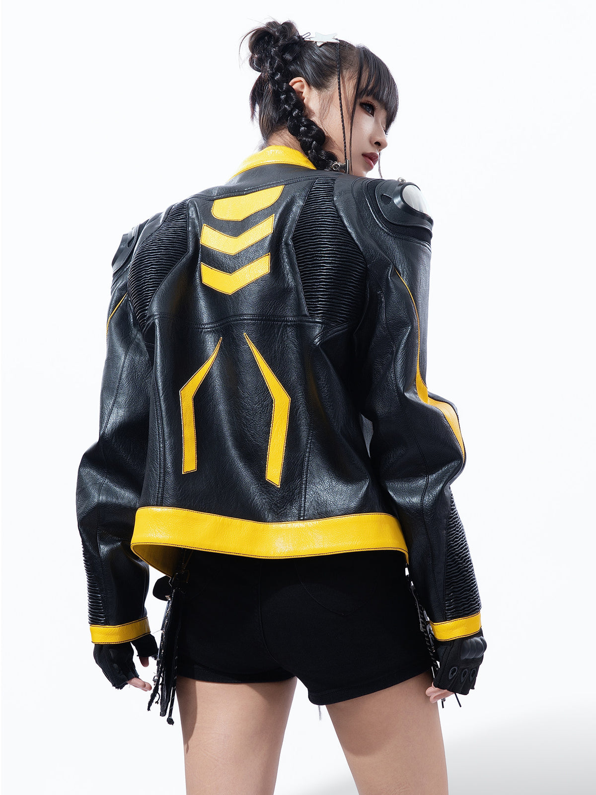 Techwear Shoulder‑Guard Racing Leather Jacket Casual Outerwear