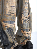 AMERICAN-STYLE LOOSE-FIT DISTRESSED STREETWEAR JEANS