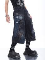 LOOSE-FIT DISTRESSED PATCHWORK CROPPED JEANS