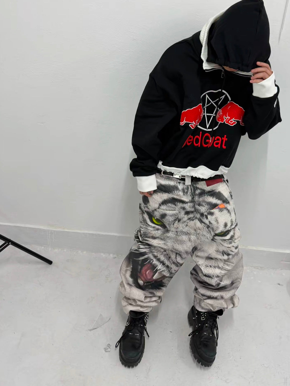 3D PRINTED WHITE TIGER WAXED JEANS