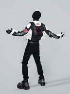 VINTAGE BIKER PU LEATHER EMBROIDERED STAND COLLAR CROPPED RACING JACKET