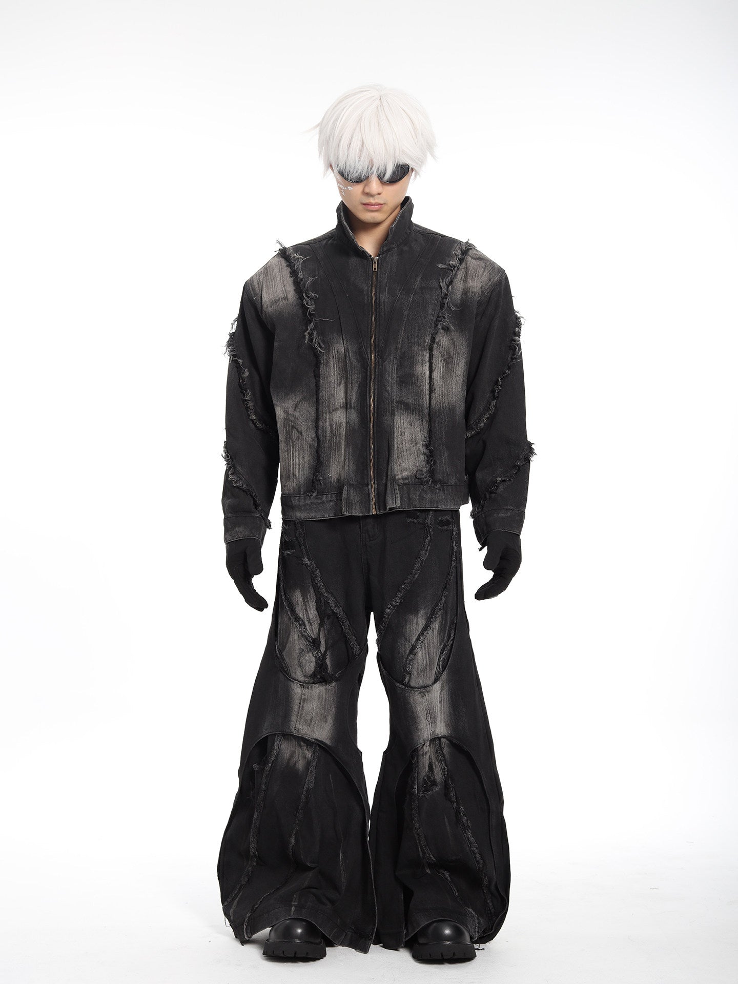 HEAVYWEIGHT WASHED PATCHWORK WIDE-LEG JEANS