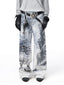 VINTAGE BLIZZARD PRINT BRUSHED TWILL WHITE STRAIGHT LEG DENIM PANTS