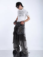 HEAVYWEIGHT PANELLED CARGO DENIM JEANS WITH REMOVABLE WAIST BAG