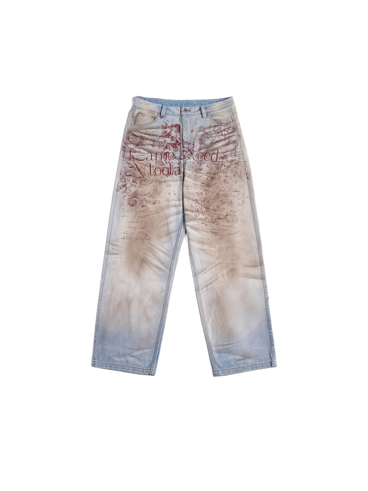 VINTAGE FLORAL LETTER PRINT SPRAY DIRTY JEANS