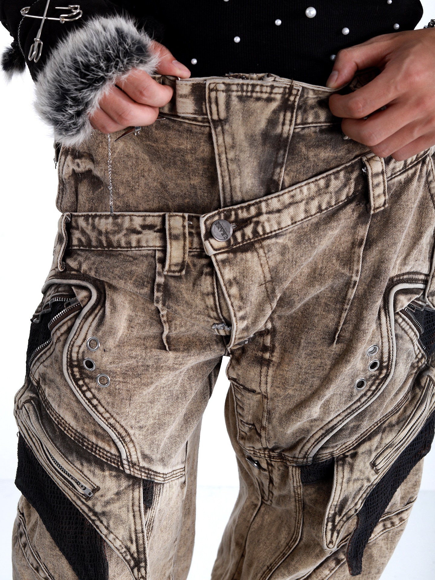 HEAVY-DUTY WASTELAND-STYLE ASYMMETRIC LAYERED DENIM JEANS