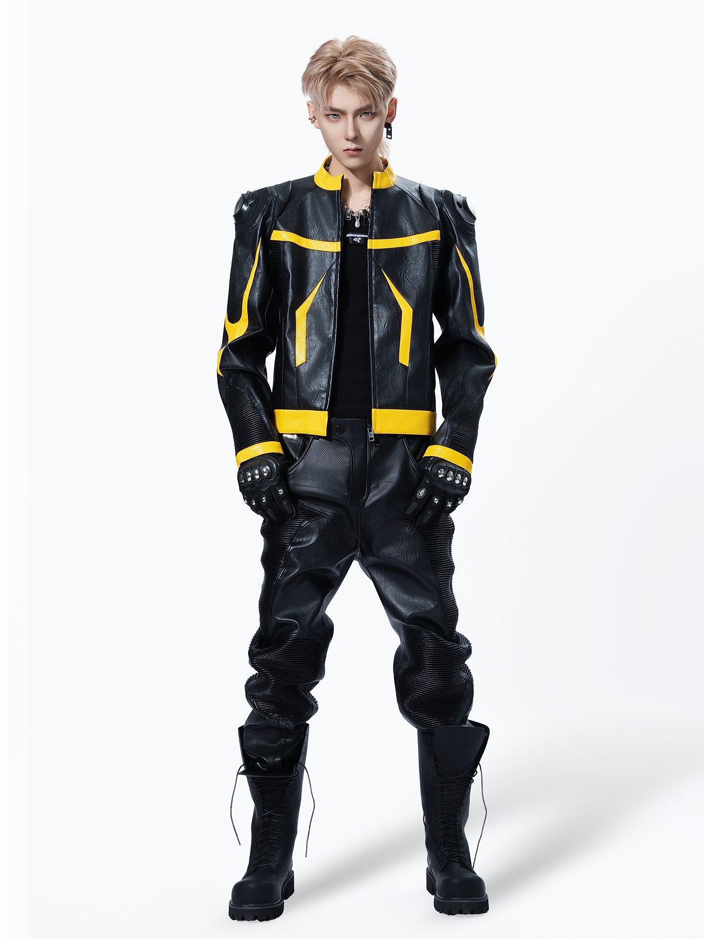 Techwear Shoulder‑Guard Racing Leather Jacket Casual Outerwear