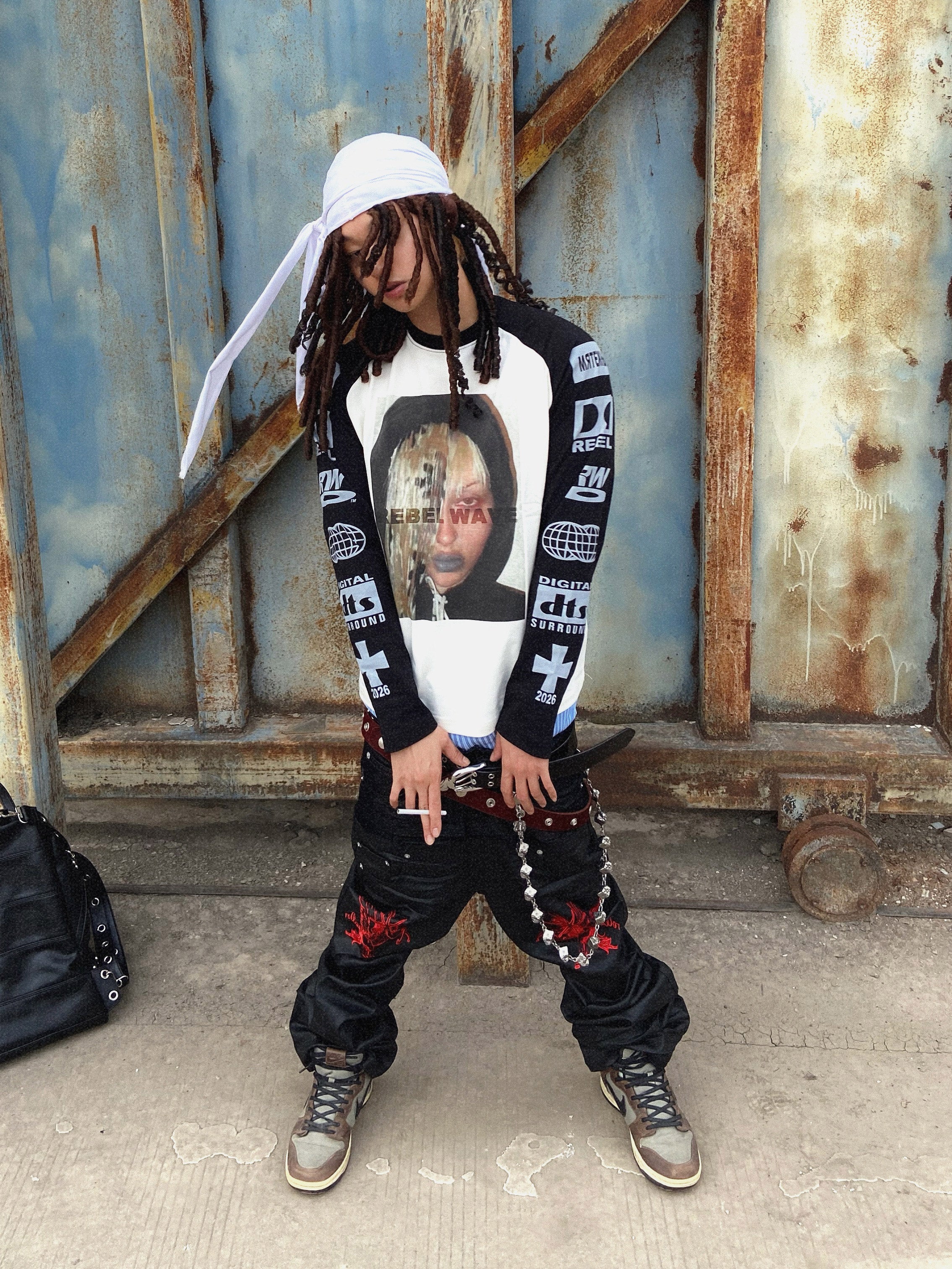 "WA_VE" PORTRAIT PRINT LONG SLEEVE TEE NICHE T-SHIRT