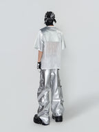 PUNK SILVER CARGO SHINY COATED WIDE STRAIGHT LEG PANTS