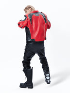 BIKER PU LEATHER COLLAR CROPPED RACING JACKET