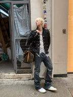 WAXED DENIM DISTRESSED HEM COAT JACKET “NAPOLEON COURT”