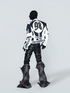 STAND COLLAR SPLICED RACING SUIT SHORT BIKER PU LEATHER JACKET
