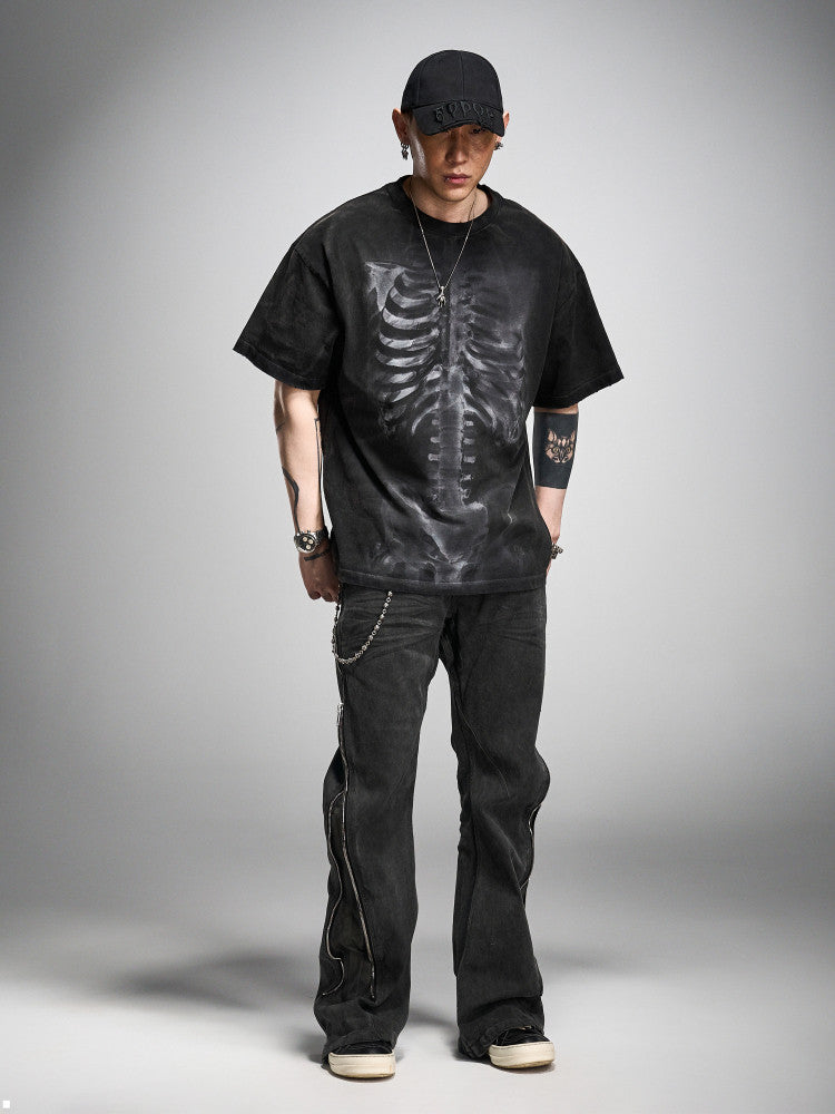 VINTAGE WASHED OVERSIZED HEAVYWEIGHT T‑SHIRT & SKELETON SCRIPTURE