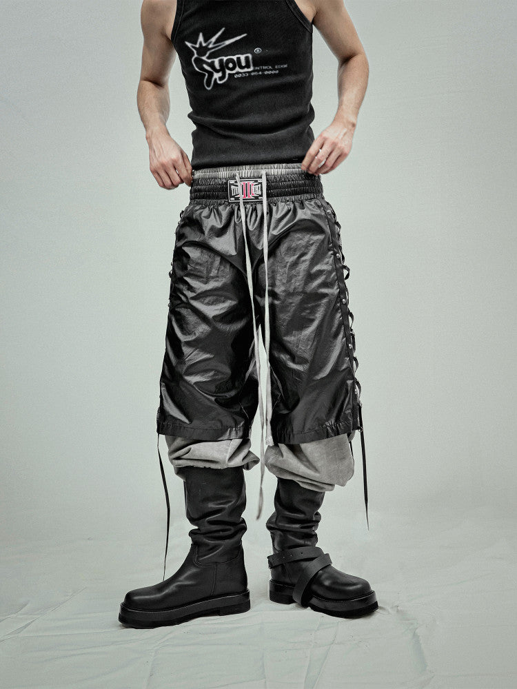 LACED MESH PANEL BOXING SHORTS