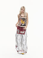 VINTAGE DETACHABLE STRAP EMBROIDERED PATCH CARGO PANTS