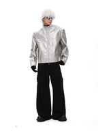 SILVER METAL BONE NICHE OVERSIZED LEATHER JACKET